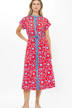 Online Cap Sleeve Shirt Dress Midi- Eclipse Red Midis|Dresses