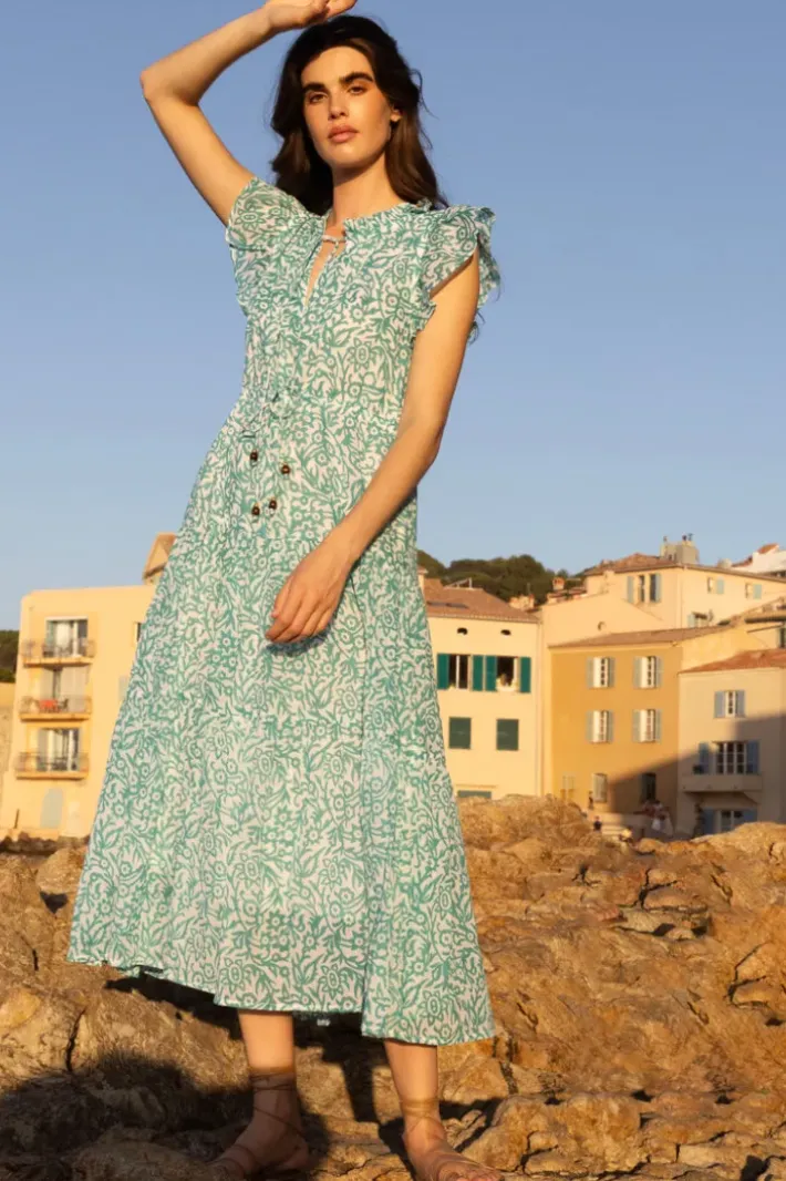 Clearance Cinched Flirty Midi- Cypress Jade Dresses