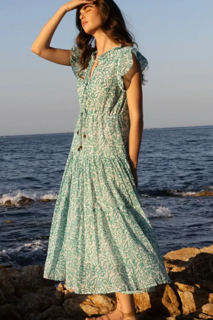 Clearance Cinched Flirty Midi- Cypress Jade Dresses
