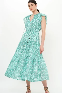 Clearance Cinched Flirty Midi- Cypress Jade Dresses