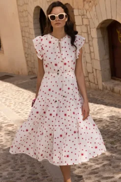 New Cinched Flirty Midi- Ellsworth Red Midis|Dresses