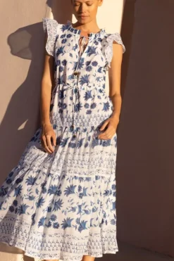 New Cinched Flirty Midi- Marion Blue Dresses