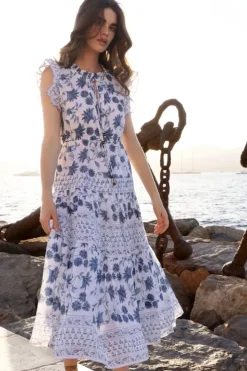 New Cinched Flirty Midi- Marion Blue Dresses