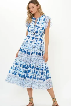 New Cinched Flirty Midi- Marion Blue Dresses