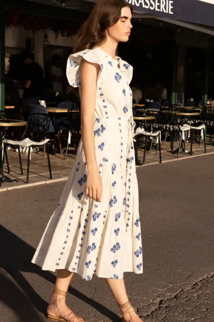 New Cinched Flirty Midi- Wicklow Blue Midis|Dresses