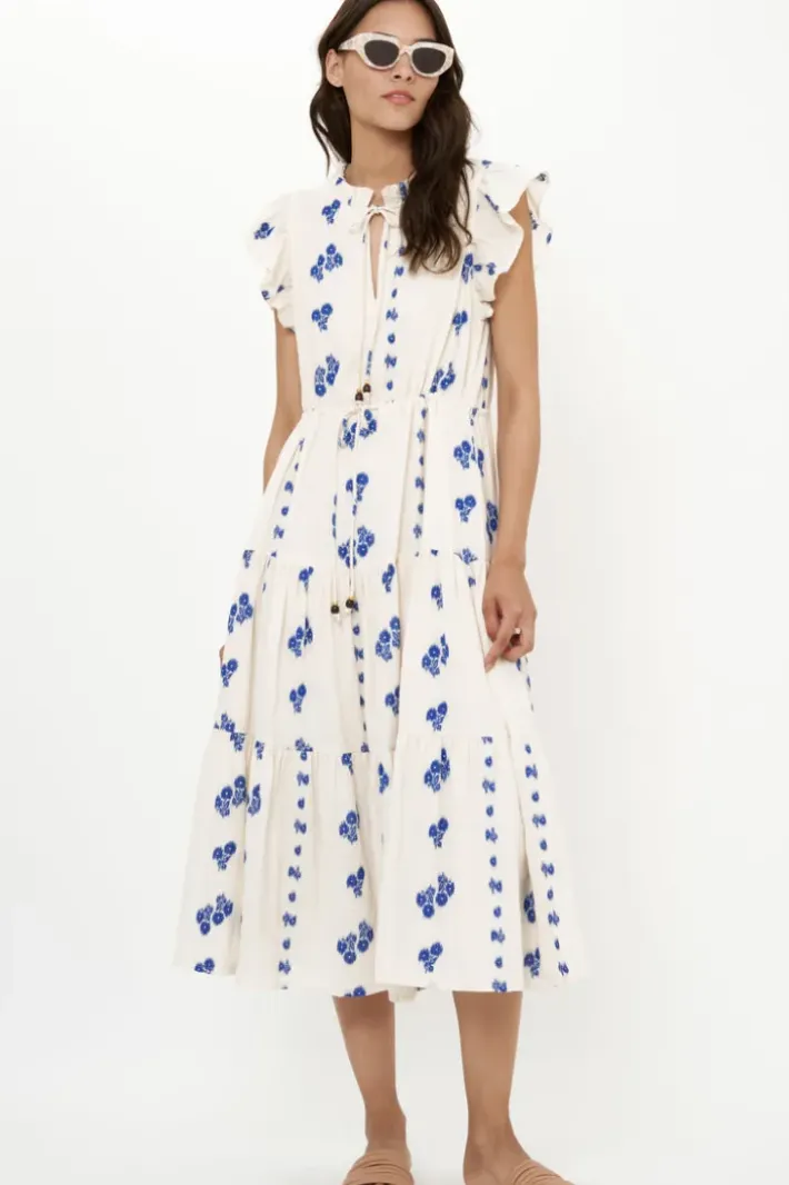 New Cinched Flirty Midi- Wicklow Blue Midis|Dresses