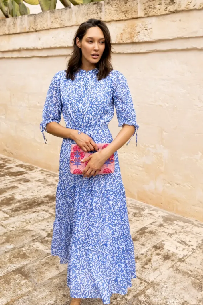 Sale Cinched Pintuck Maxi- Cypress Blue Maxis|Dresses