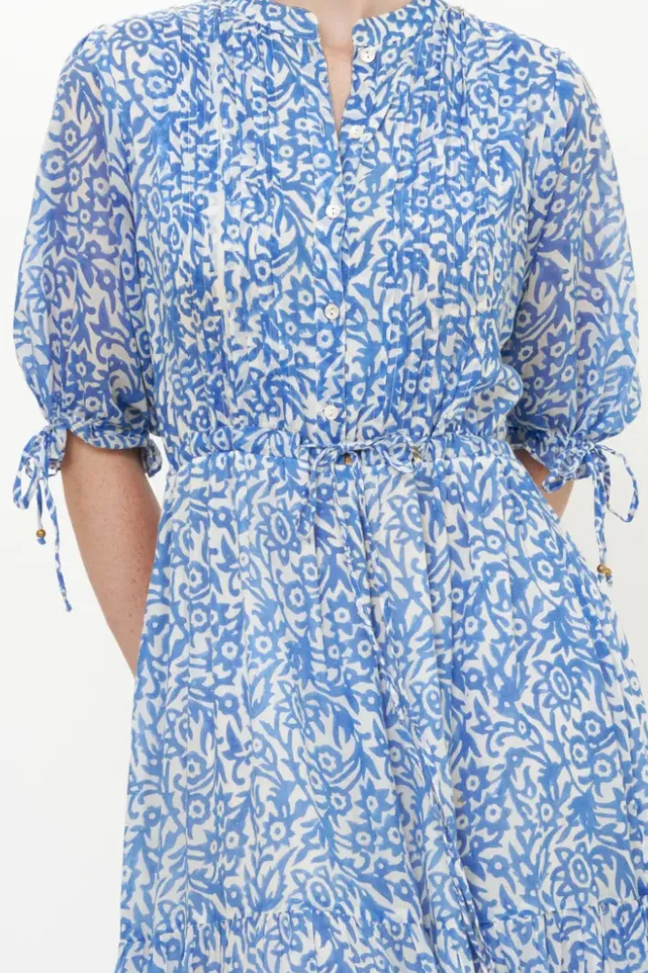 Sale Cinched Pintuck Maxi- Cypress Blue Maxis|Dresses