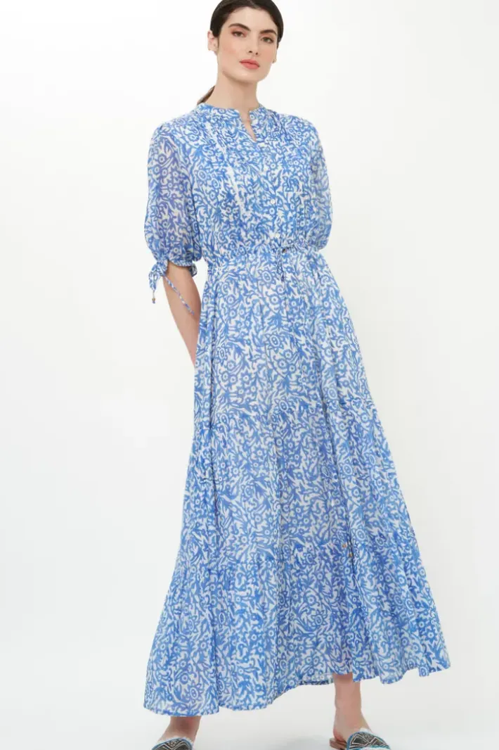 Sale Cinched Pintuck Maxi- Cypress Blue Maxis|Dresses