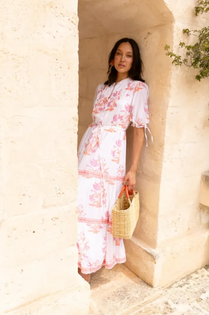 Hot Cinched Pintuck Maxi- Ostuni Coral Maxis|Dresses