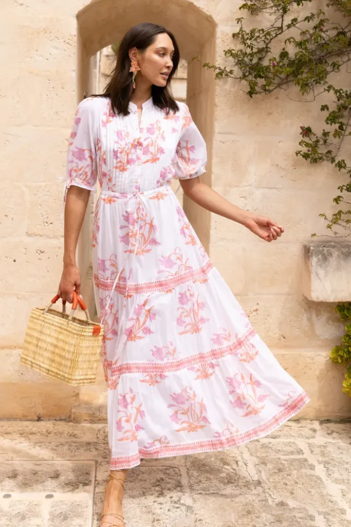Hot Cinched Pintuck Maxi- Ostuni Coral Maxis|Dresses