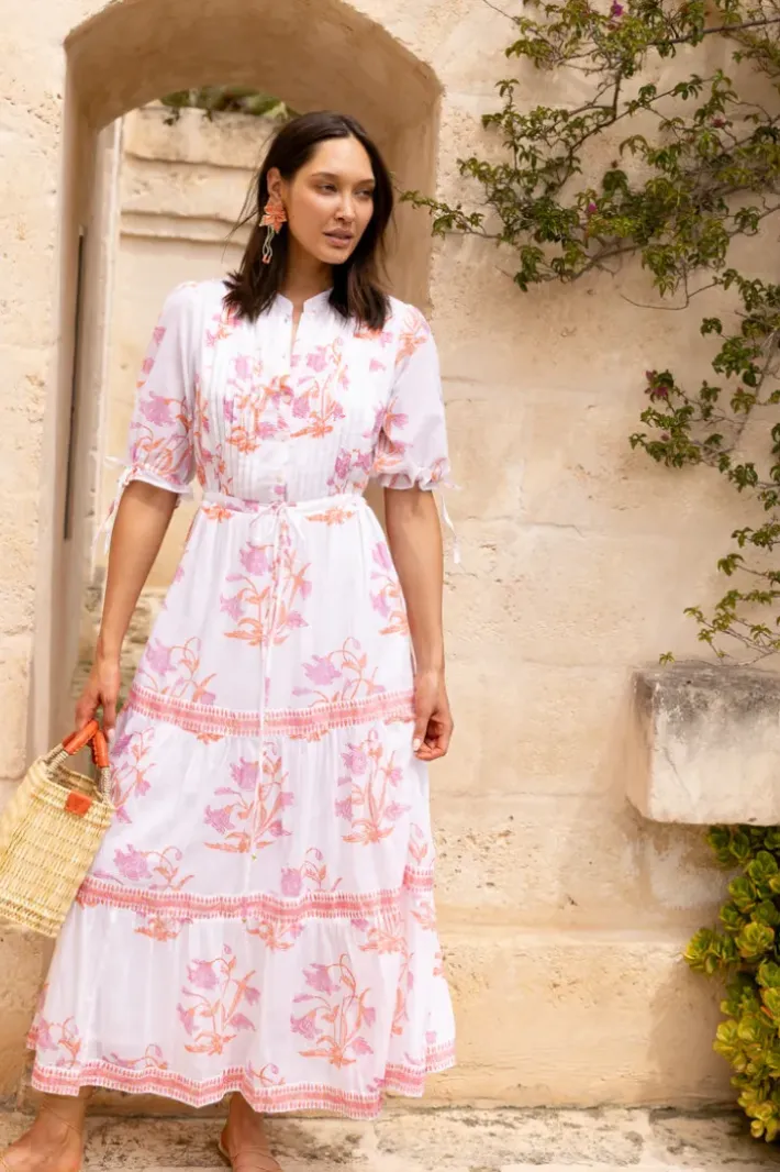 Hot Cinched Pintuck Maxi- Ostuni Coral Maxis|Dresses