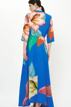 New Cinched Shirt Dress Maxi- Hibiscus Blue Maxis|Dresses