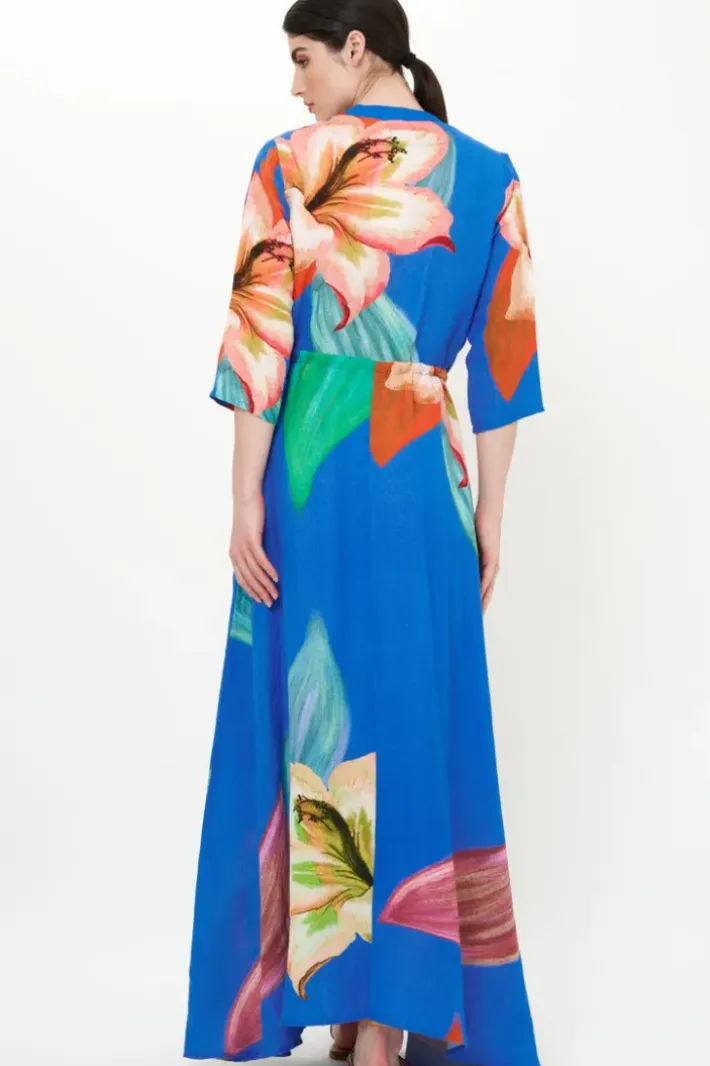 New Cinched Shirt Dress Maxi- Hibiscus Blue Maxis|Dresses