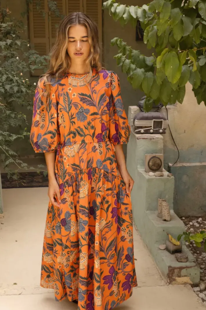 Outlet Cinched Waist Puff Maxi- Turin Red Maxis