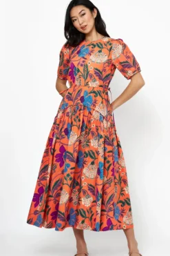 Outlet Cinched Waist Puff Maxi- Turin Red Maxis