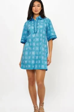 Discount Collared Shirt Dress Mini- Matrix Blue Short & Mini Dresses