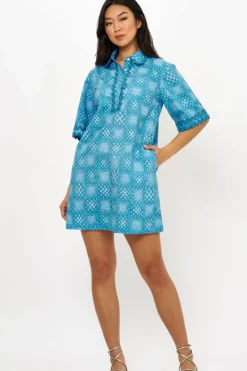 Discount Collared Shirt Dress Mini- Matrix Blue Short & Mini Dresses