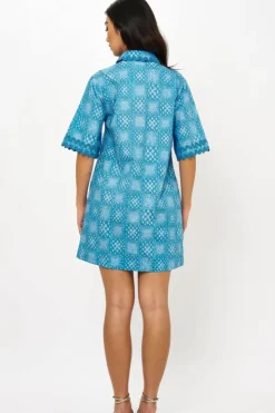 Discount Collared Shirt Dress Mini- Matrix Blue Short & Mini Dresses