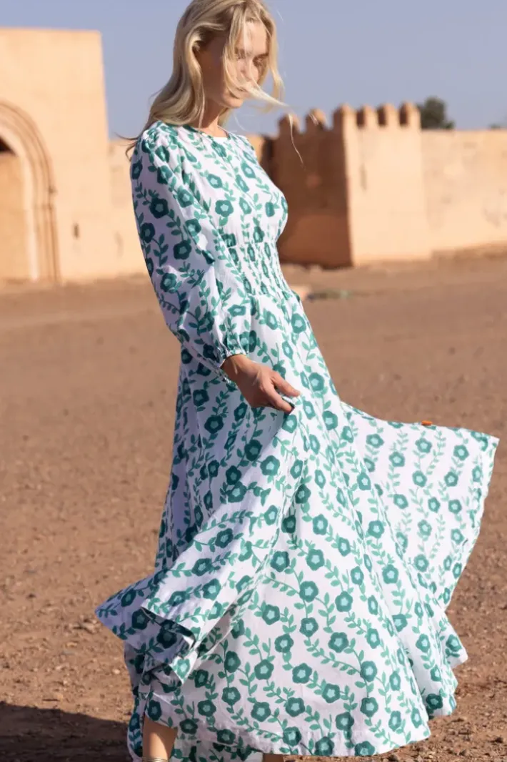 Online Crew Neck Smocked Waist Maxi- Toscana Green Maxis|Dresses