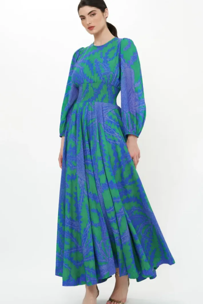 Outlet Crew Neck Smocked Waist Maxi- Thistle Green Maxis|Dresses