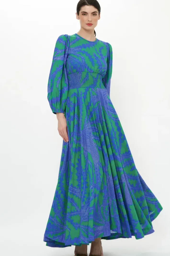 Outlet Crew Neck Smocked Waist Maxi- Thistle Green Maxis|Dresses