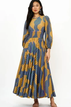 Clearance Crewneck Smocked Waist Maxi- Haring Saffron Maxis