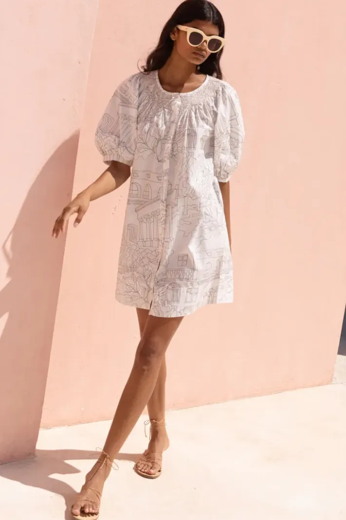 Embroidered Button Mini- Roma White Short & Mini Dresses|Dresses