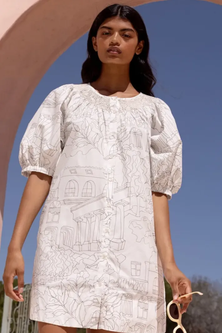 Embroidered Button Mini- Roma White Short & Mini Dresses|Dresses