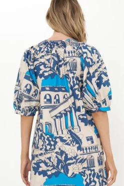 Outlet Embroidered Button Mini- Roma Blue Short & Mini Dresses|Dresses
