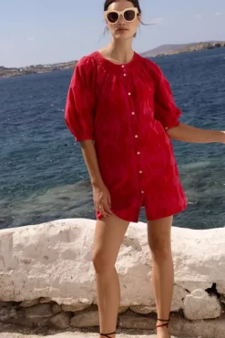 Embroidered Button Mini- Tashkent Red Short & Mini Dresses|Dresses