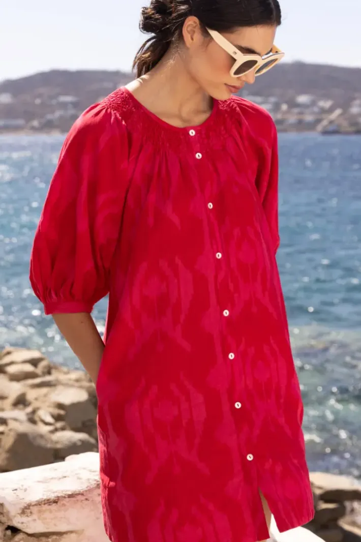 Embroidered Button Mini- Tashkent Red Short & Mini Dresses|Dresses