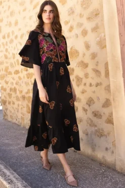 Outlet Flirty V-Neck Maxi- Almay Black Maxis