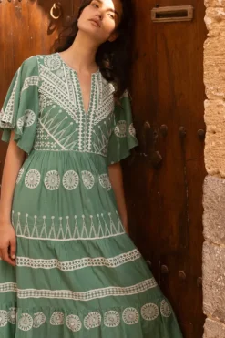Online Flirty V-Neck Maxi- Soleil Sage Maxis|Dresses