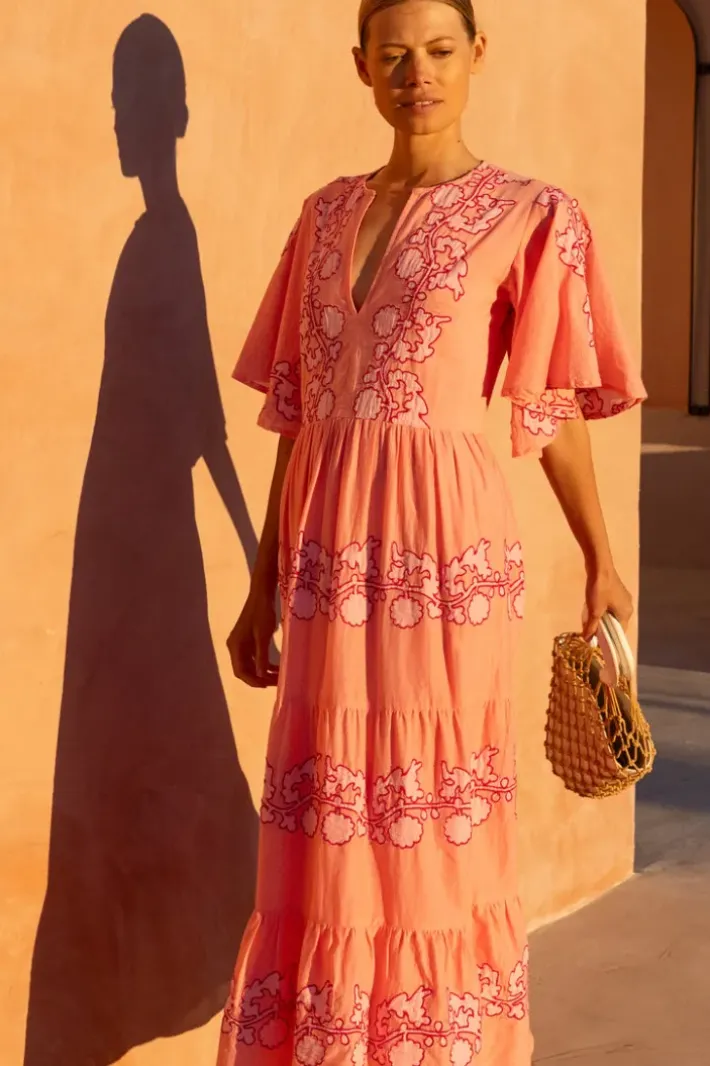 Outlet Flirty V-Neck Maxi- Tangier Pink Dresses|Maxis