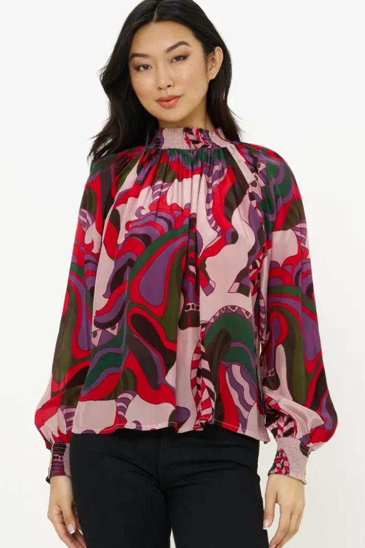 Hot High Neck Blouse- Arabia Crimson Tops