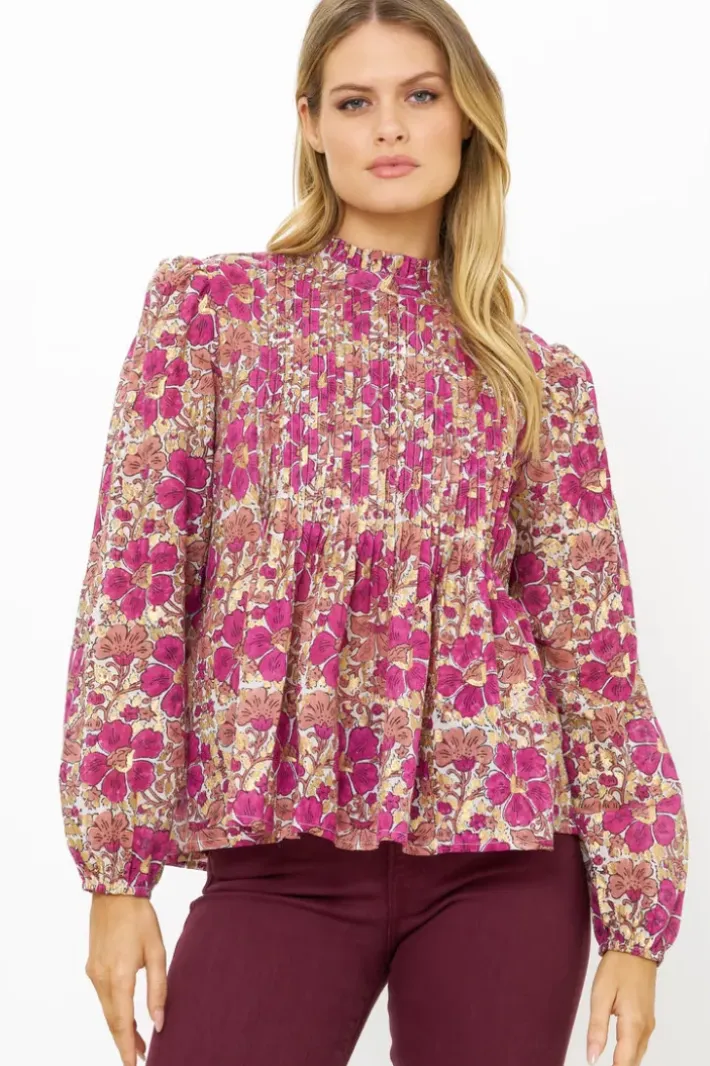 Discount Long Sleeve Pintuck Blouse- Matera Pink Tops