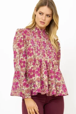 Discount Long Sleeve Pintuck Blouse- Matera Pink Tops
