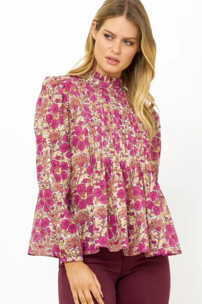 Discount Long Sleeve Pintuck Blouse- Matera Pink Tops