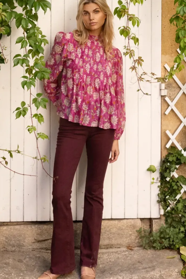 Discount Long Sleeve Pintuck Blouse- Presidio Magenta Tops