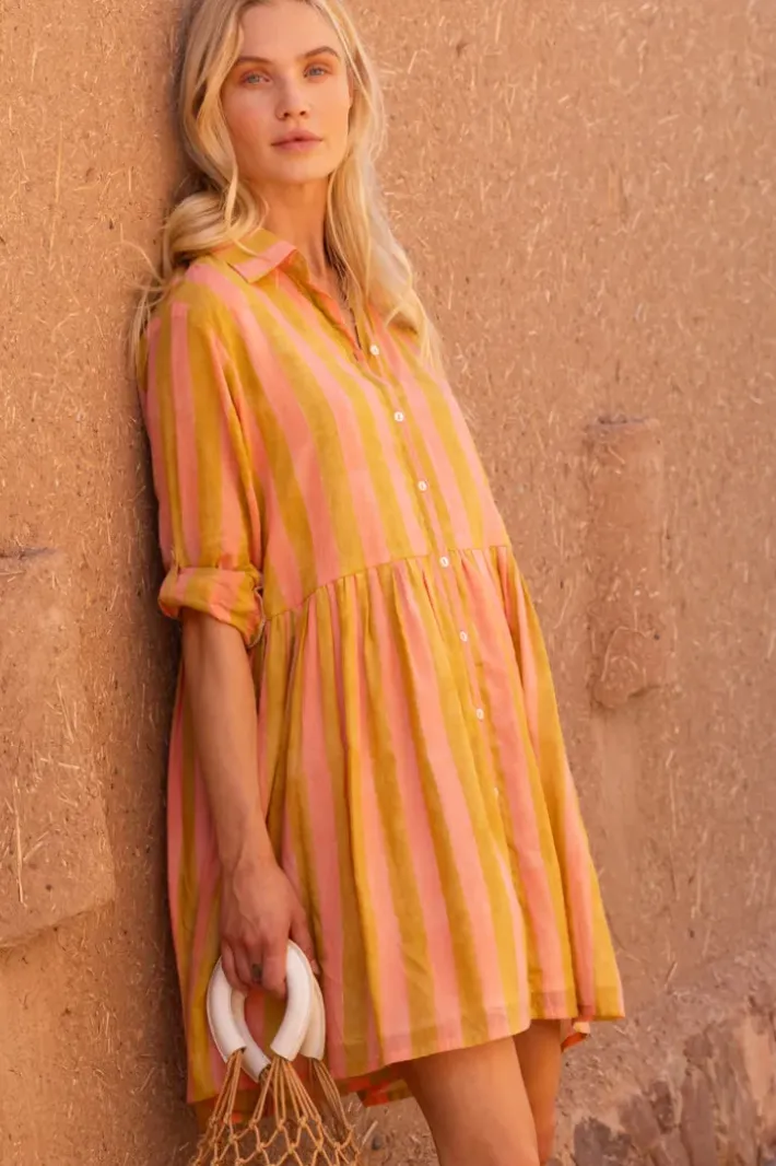 Hot Long Sleeve Shirt Dress Mini- Cabana Coral Short & Mini Dresses|Dresses
