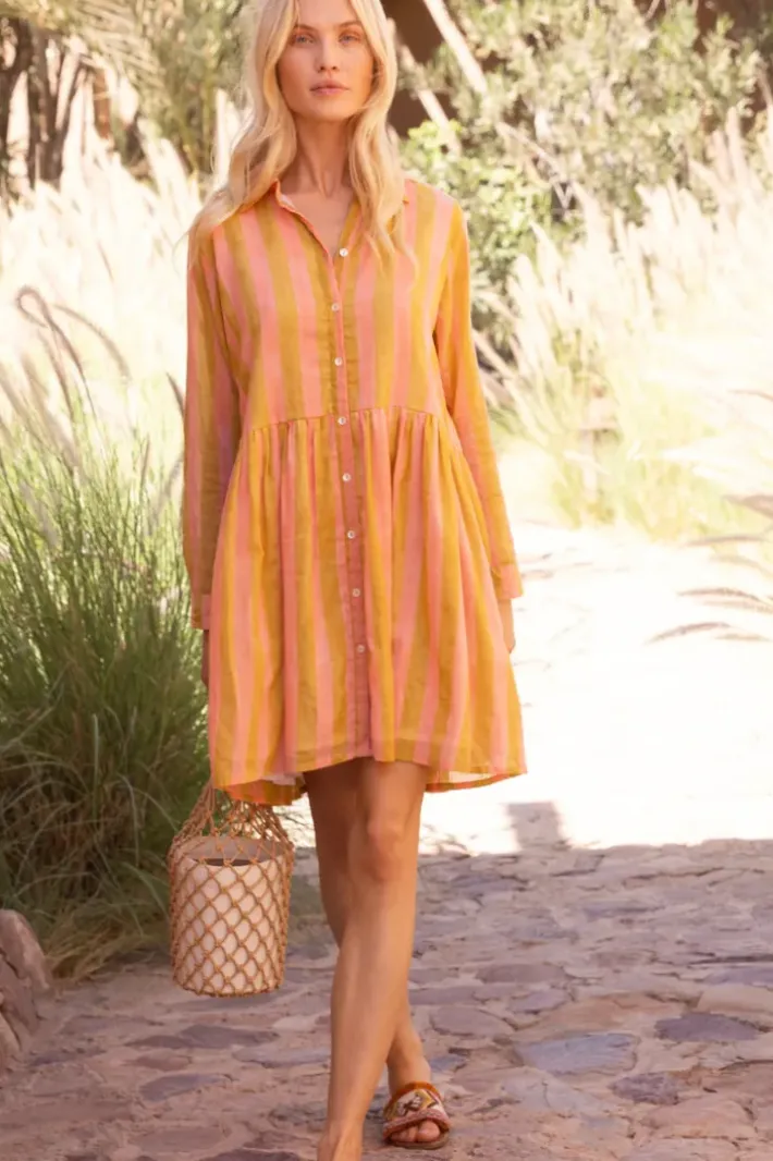 Hot Long Sleeve Shirt Dress Mini- Cabana Coral Short & Mini Dresses|Dresses