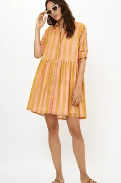 Hot Long Sleeve Shirt Dress Mini- Cabana Coral Short & Mini Dresses|Dresses