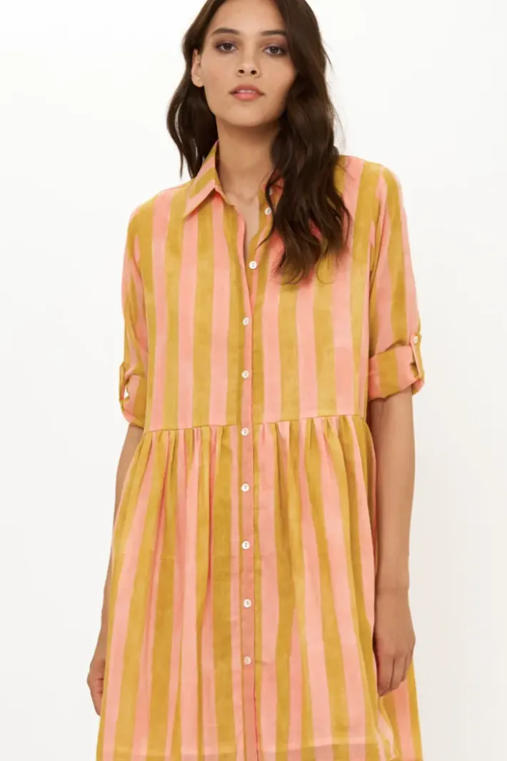 Hot Long Sleeve Shirt Dress Mini- Cabana Coral Short & Mini Dresses|Dresses