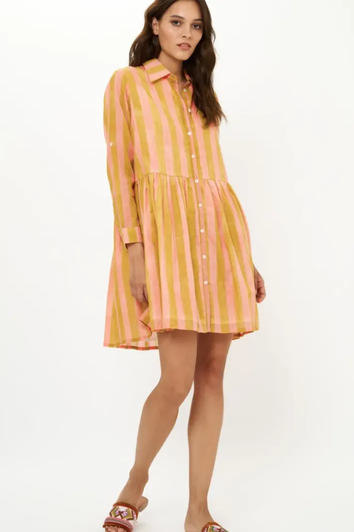 Hot Long Sleeve Shirt Dress Mini- Cabana Coral Short & Mini Dresses|Dresses