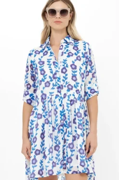 Online Long Sleeve Shirt Dress Mini- Toscana Blue Short & Mini Dresses|Dresses