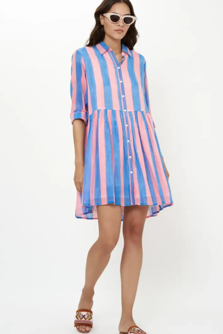 Long Sleeve Shirt Dress Mini- Cabana Pink Short & Mini Dresses|Dresses