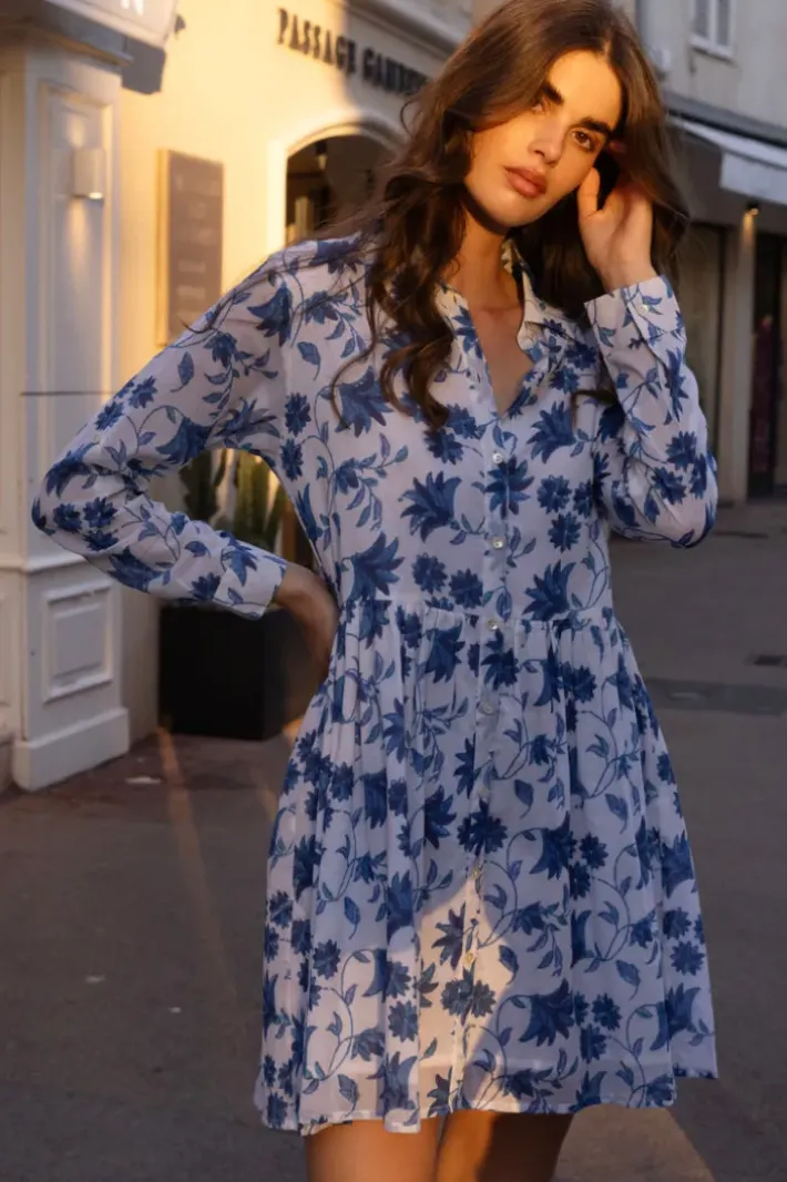 Clearance Long Sleeve Shirt Dress Mini- Marion Blue Short & Mini Dresses|Dresses