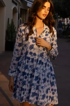 Clearance Long Sleeve Shirt Dress Mini- Marion Blue Short & Mini Dresses|Dresses