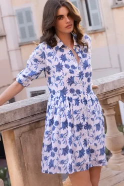 Clearance Long Sleeve Shirt Dress Mini- Marion Blue Short & Mini Dresses|Dresses